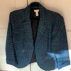 Beautiful black with shades of blue and teal jacket. Chico’s size 2